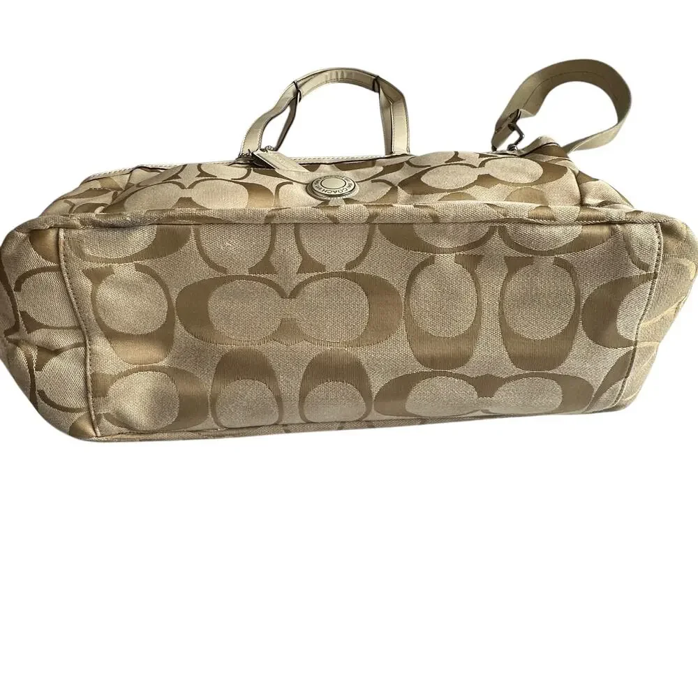 Coach Signature Stripe Lurex Diaper Bag Extra Large Tote Travel Messenger F19202